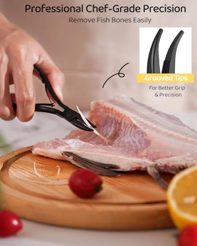6 PCS Fish Bone Tweezers Set, Stainless Steel Fish Bone Pliers, Kitchen Fish Pin Deboner Tools, Professional Chef Deboning Tweezers, Flat Slant Bone Remover for Salmon, Trout