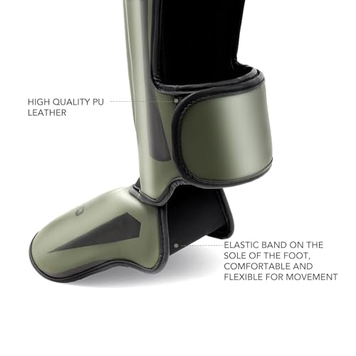 Muay Thai Shin Guards for MMA Sparring, Martial Arts,Kickboxing | Leg Instep Protection Pads, Kickboxing MMA Training, Sparring Gear, Professional MMA Equipment - color: Olive Green, size: Medium
