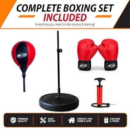 Punching Bag for Kids & Boxing Gloves Set - Adjustable Freestanding Speed Bag with Spring-Loaded Stand, Junior Boxing Gloves & Hand Pump - Portable, Easy Assembly for Boys, Teens, Toddlers Ages 4+ - size: Large