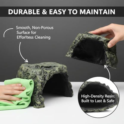 Generic Rock Hide Cave for Reptiles & Amphibians, Large Aquarium Fish Hide Cave Decoration, Stone Cave Hide House Terrarium & Aquarium Accessories for Betta Shrimp Turtle Bearded Dragons Lizards