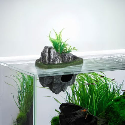 VICASKY Floating Aquarium Decoration Realistic Rock Fish Tank Ornament Hideout Shelter for Fish with Durable Moss Island Design 6.29X4.72X3.14In