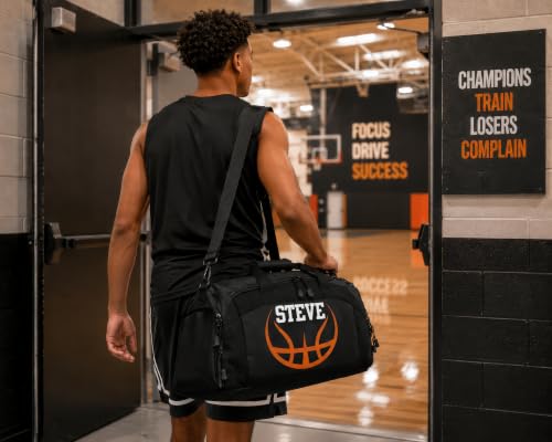 Personalized Basketball Duffel Bag with Shoe Compartment, Custom Basketball Bag with Name and Number, Basketball Travel Bag for Players, Team Sports Gear Bag - color: Pink, style: Basketball