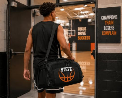Personalized Basketball Duffel Bag with Shoe Compartment, Custom Basketball Bag with Name and Number, Basketball Travel Bag for Players, Team Sports Gear Bag - color: Gold, style: Basketball