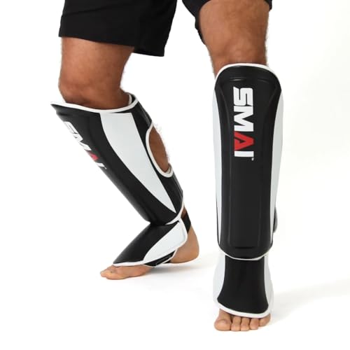 SMAI Thai MMA Kickboxing Guards for Men, Women, Kids with Comfortable, Durable, Impact Resistant, Ankle Support Shin Shields & Foot Protector a Pro-Grade Martial Arts Equipment. - size: Medium