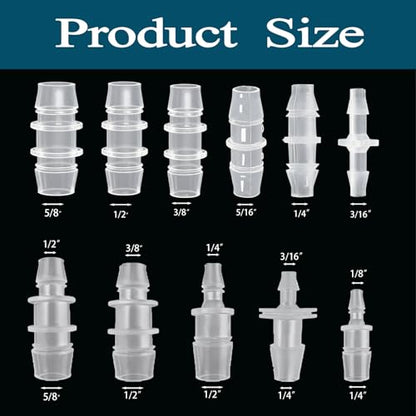 22 Pcs Hose Barb Fittings Assortment,11 Sizes of Equal and Unequal Barbed Hose Fittings, Pipe Connectors, Joint Splicers, and Menders for Aquarium, Household, Fuel, Gas, Liquid, Air Hose Repair