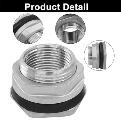Murtenze 1" Bulkhead Water Tank Connector, Stainless Steel Water Tank Fitting Thru-bulk Adapter, Water Pipe Connector for Rain Barrels/Aquariums/Water Tanks - size: 1 Inch