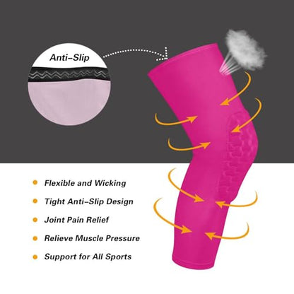 Deep Pink Sports Knee Pads Youth Volleyball Basketball Long Leg Sleeves Braces Compression Wrestling Youth/Kids & Adult Sizes - color: Deep Pink