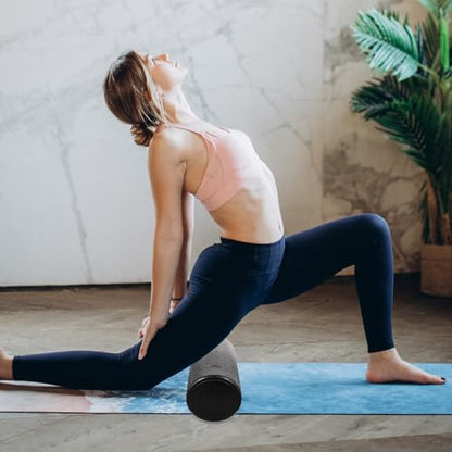 Premium High-Density Foam Yoga Roller for Muscle and Deep Tissue Massage Foam Roller for Neck Back Legs Arms and Feet Multi-Functional Exercise and Physical Therapy Tool (15x45cm)