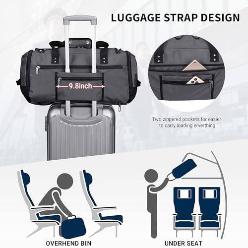 WITZMAN Duffle Bag for Men 3 in 1 Convertible 45L Nylon Gym Travel Backpack | Multi-pockets with Shoe Compartment and Dry-wet Pocket, One Duffel Bag for Sports, Weekender, Overnight, B693 Silvery Grey - color: Silvery Grey