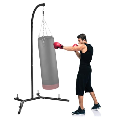 Upgraded 200lbs Punching Bag Stand Heavy Duty, 2mm Thickness Steel Boxing Bag Stand Freestanding, Extended Base Sandbag Rack for Home Gym Training, Stand Only