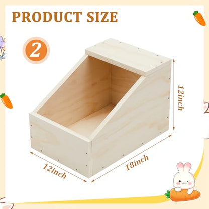 2 Pack Wood Rabbit Nesting Box, 18x12x12 Inch Wooden Hutch Hideout for Breeding, Natural Burrow Den Alternative for Rabbits & Small Animals - size: 18x12x12 Inch