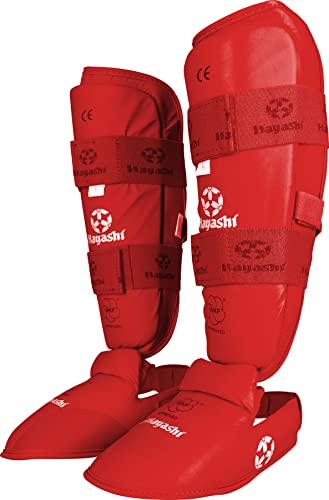 Hayashi Karate Shin Guards and Instep Guards (WKF Approved) - color: red, size: X-Large