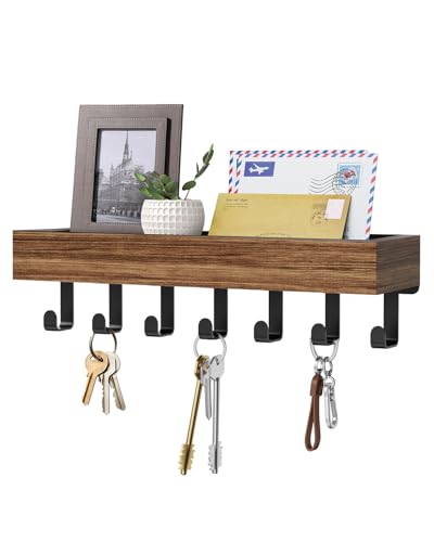 Key Holder Wall Mount Magnetic Adhesive - Key Hooks Rack with shelf - color: Rustic, size: Large