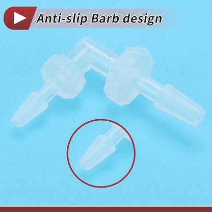 5 Pcs Aquarium Plastic Hose Barb Fitting 1/16" to 3/32" Hose Barb 90 Degree Elbow L Fitting Clear PP - size: 1/16"-3/32"