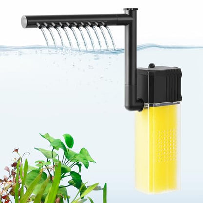 10W 15W 20W Aquarium Submersible Filter, Quiet Fish Tank Internal Filter with Spray Bar, Powerful Aquarium Filter for 5-80 Gallon Tank (10W for 5-30Gallon)