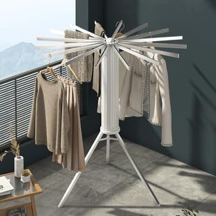 Clothes Drying Rack Foldable, Portable Laundry Drying Rack for Clothes with 16 Aluminum Rods & 48 Windproof Slots, Collapsible Tripod Dry Rack for Apartment, RV, Balcony - style: Aluminum RODS & Aluminum Legs