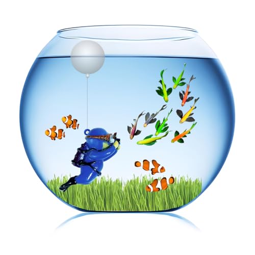 Floating Aquarium Decorations – Diver Fish Tank Floating Decor, Adjustable Floating Fish Tank Accessories for Betta Fish, Cute Aquarium Ornament (Diver Blue) - color: Diver Blue