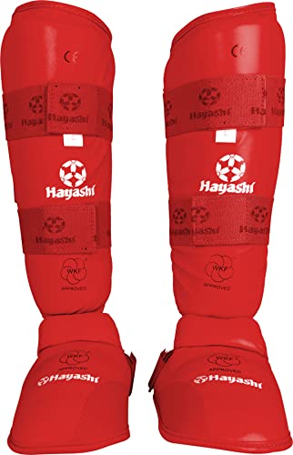 Hayashi Karate Shin Guards and Instep Guards (WKF Approved) - color: red, size: X-Large