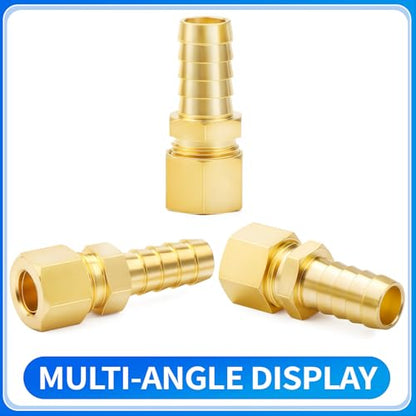 ChillWaves Brass Compression Tube Fitting, 1/2" OD x 1/2" Barb Compression Union Connector with Hose Clamp(5-PACK)