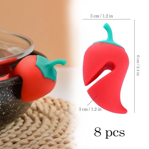 8 Pcs Pot Lid Holder Pepper-Shaped Silicone Lid Lifters Non-Slip Heat Resistance Kitchen Cooking Gadgets Accessories