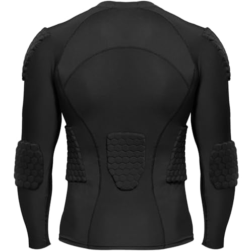 Zicac Men's Sports Shock Rash Guard Compression Padded Shirt Soccer Basketball Protective Gear Chest Rib Guards - color: Black-C, size: Large