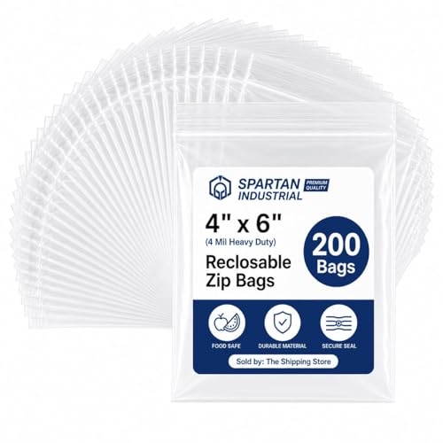 Spartan Industrial - 200 Count - 4” X 6” (4 Mil Heavy Duty) Thick Clear Plastic Reclosable Zip Poly Bags with Resealable Lock Seal Zipper - Durable - size: 4" X 6"