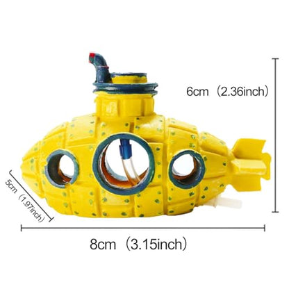 Aquarium Air Bubbler Decoration, Realistic Submarine Ornament for Aquarium Fish Tank (Submarine-Yellow)