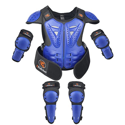 Kids Dirt Bike Gear Chest Protector Motocross，Youth Motorcycle Armor Suit with Knee Shin Guard Elbow Pads for Boys Girls Riding Protective Gear - color: Blue, size: L:(Height:51.18"-57.08")