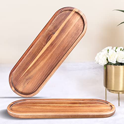 Wooden Decorative Trays 2PCS Farmhouse Wood Trays Bathroom Vanity Bathroom Counter Wood Tray Home Rustic Decor Trays, Bath Tray Countertop, Wooden Plates for Decorative Vanity Decor - color: Acacia,13.8 Inch,2 Pcs