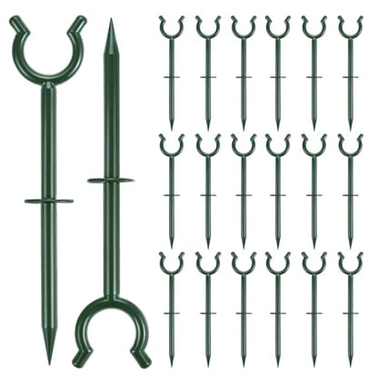 QWORK 3/4" Garden Hose Holder Brackets - 20 Pcs Plastic Outdoor Hose Guide Stakes Support Spike Tool