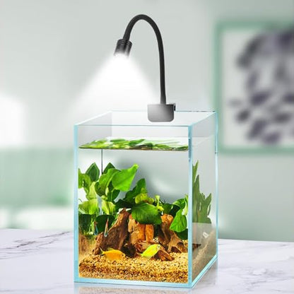 Yosoo 1W LED Bulb Fish Tank Clip On Light, 360 Deg Clamp Lamp for 3 6 Gallon Adjustable Silicone Gooseneck mimics Sunlight USB Power Supply (White Light)