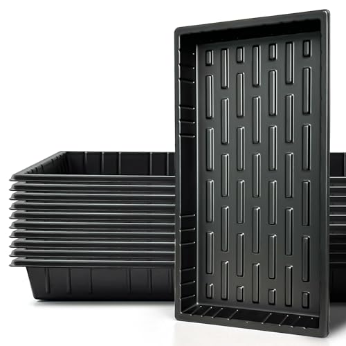 RooTrimmer Growing Trays, 1020 Plant Nursery Trays Heavy Duty Seed Starter Flat Seedling Tray for 72/128 Cell Plug Tray Transplant Growing Microgreens (21"×11", 10 Pack, 1.6" Deep, Without Holes)