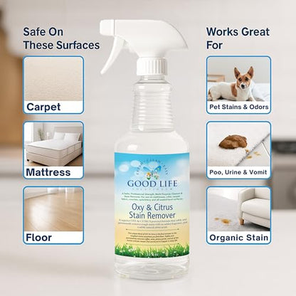 Oxy Citrus Stain Remover and All-Purpose Cleaner - Plant-based Multi-Purpose Cleaning Spray, Perfect for Mattress, Carpet, Floors, Restrooms, Kitchen, Countertops, and More - 32 oz