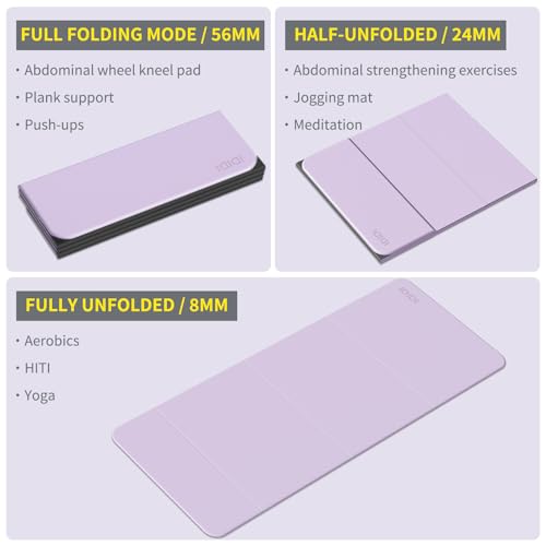 Foldable Yoga Mat Extra Large 74"×31.5" | Double-Sided Non-Slip,Extra Wide Foldable Design,8mm Extra Thick,Exercise Mat for Home, Studio and Travel Use - color: Light Purple+Black