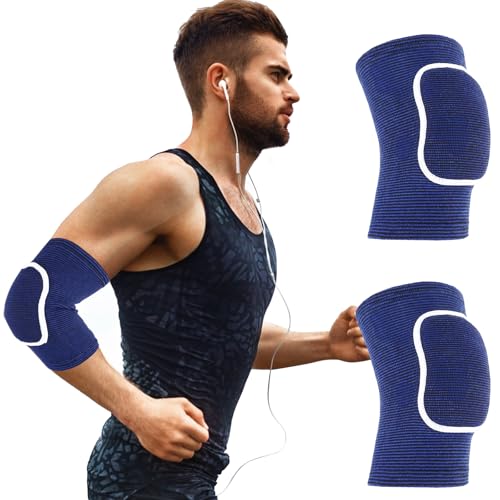 COMNICO Arm Brace Pads Elbow Protector Strap Pair, Breathable Anti-Collision Sponge Tendonitis Fitness Volleyball Basketball Tennis Golfers Knee Support Band for Kids Men Women Elderly(Blue with white edges) - color: Blue with white edges