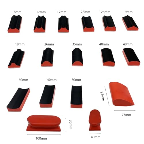 Hand Sanding Block Set of 16,Interchangeable Assorted Contoured Profile Sanding Pad Kit,Hook and Loop Abrasive Sanding Chassis for Sand Wood Furniture, Auto Paint and Crafts,Red - size: Sanding Block, style: Red(16PCS)