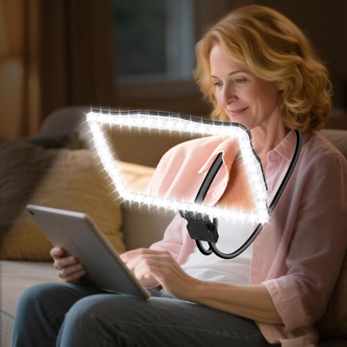 Large 10X Rechargeable Magnifying Glass for Reading with Light Hands Free Magnifying Glass Neck Wear Magnifier with 50 Led Lights Full Book Page Magnifier for Seniors Low Vision Elderly - color: Black