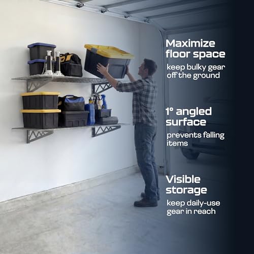 MonsterRax 24x48 White Garage Wall Shelf 2-Pack, 500lb, Hammertone - color: Hammertone, size: 24"x48"