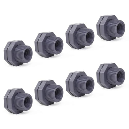 ChillWaves PVC Bulkhead Fitting 3/4" Double Thread Connector Adapter for Water Tank, Aquariums, Rain barrels(8-PACK) - size: 3/4 INCH, style: Bulkhead Fitting