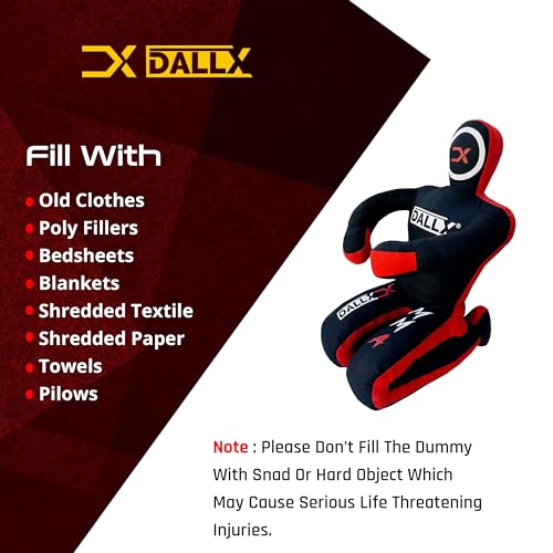 DALLX MMA Grappling Dummy BBJ Wrestling Brazilian Jiu Jitsu Punching Bag Judo Karate Throwing Boxing Fighting Dummy Self Defense Sitting Position – UNFILLED - color: BLACK RED, size: 5FT