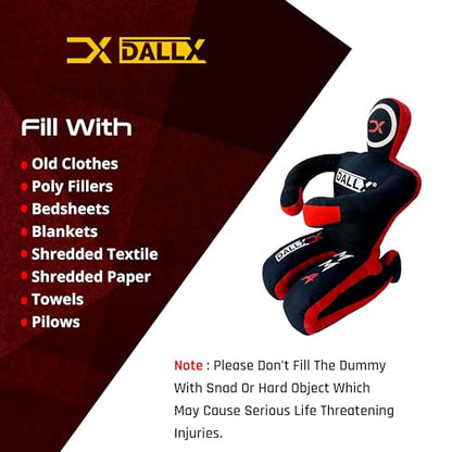 DALLX MMA Grappling Dummy BBJ Wrestling Brazilian Jiu Jitsu Punching Bag Judo Karate Throwing Boxing Fighting Dummy Self Defense Sitting Position – UNFILLED - color: BLACK RED, size: 5FT