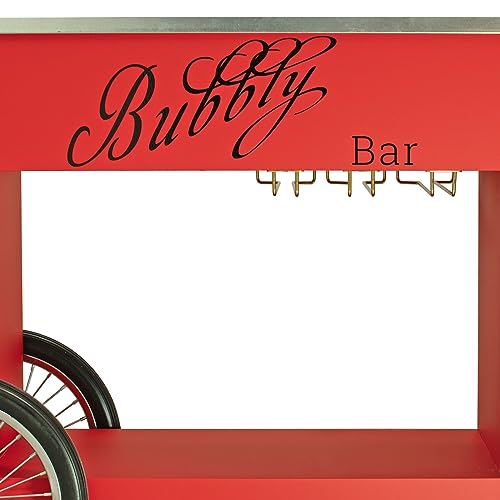 Champagne & Wine Bar Cart with Wheels Galvanized Tub Steel Glass Rack and Handle 40in X 36in X 19in (Baby Pink, Bubbly Bar)