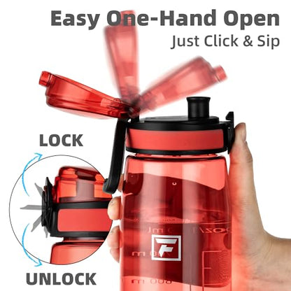 Fanhaw 32 oz Clear Plastic Water Bottle, Chug Lid, Red - color: Red