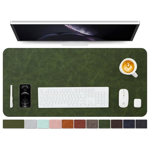 Distressed Leather Desk Mat - Non-Slip PU Desk Pad for Office and Home - Desk Organization and Accessories - Ideal for Large Mouse Pad and Desk Mats on Top of Desks(Forest Green,36"x 17")