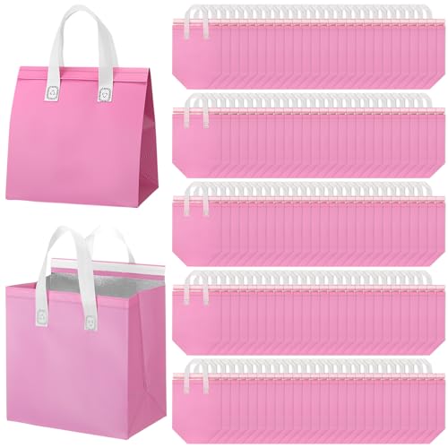 50 Pcs Insulated Take Away Bags Bulk Thermal Insulation Food Bags for Coffee Milk Tea Hot Cold Fresh Food Seafood for Catering Restaurant Grocery (9.45x9.45x5.91inch,Rose Red) - color: Rose red, size: 9.45x9.45x5.91Inch