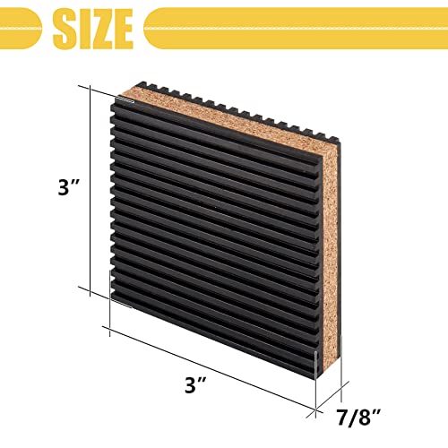 4 Pack Rubber Anti Vibration Pads with Cork Material, 3" x 3" x 7/8" Vibration Isolation Pads for Air Conditioner,HVAC System,Compressors,Washer and Dryer Noise and Vibration Reduction - size: 3" x 3" x 7/8"