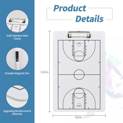 Eco Friendly PVC Multi Sport Coaching Clipboard Reusable Tactical Board for Basketball,Soccer,Volleyball,Handball and Futsal Portable Training Essential for Coaches - style: Basketball Board