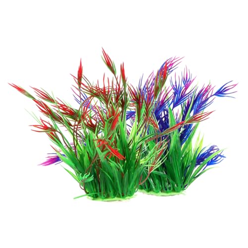 Alipis 2pcs Artificial Aquarium Grass Plants Fish Tank Decorations Flat Bottom and Weighted Base Lifelike Underwater Plant Arrangement