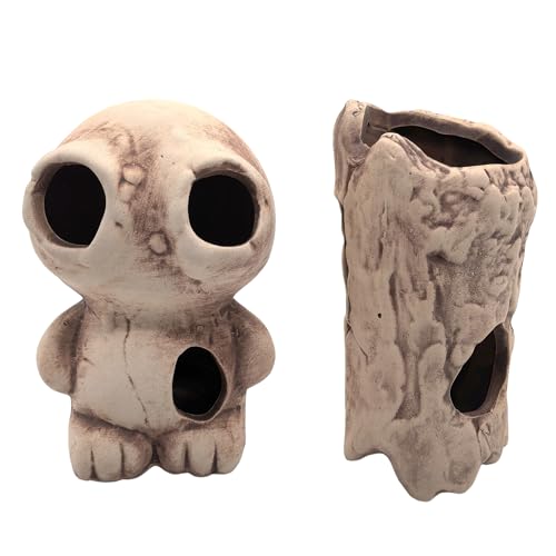 M2cbridge Aquarium Ceramic Cave Rock for Betta Shrimp Cichlid Fish Hideout Decor (Monster + Log)