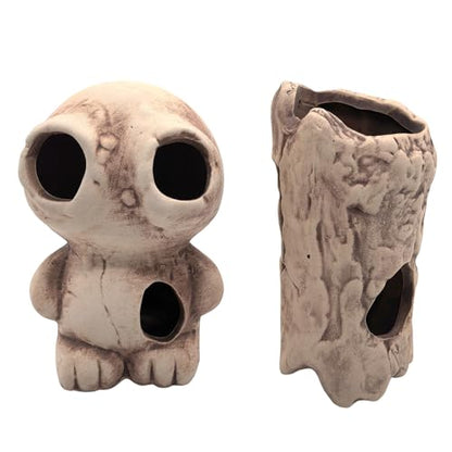 M2cbridge Aquarium Ceramic Cave Rock for Betta Shrimp Cichlid Fish Hideout Decor (Monster + Log)